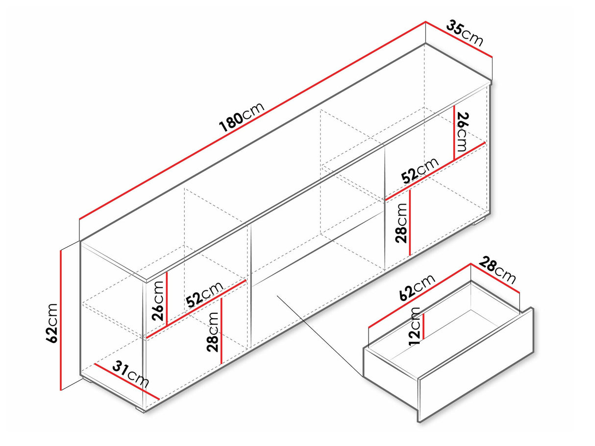 TV-állvány Szafka RTV VERA 181, Szín: Fehér + Fényes fehér, Led világítás: Nem
