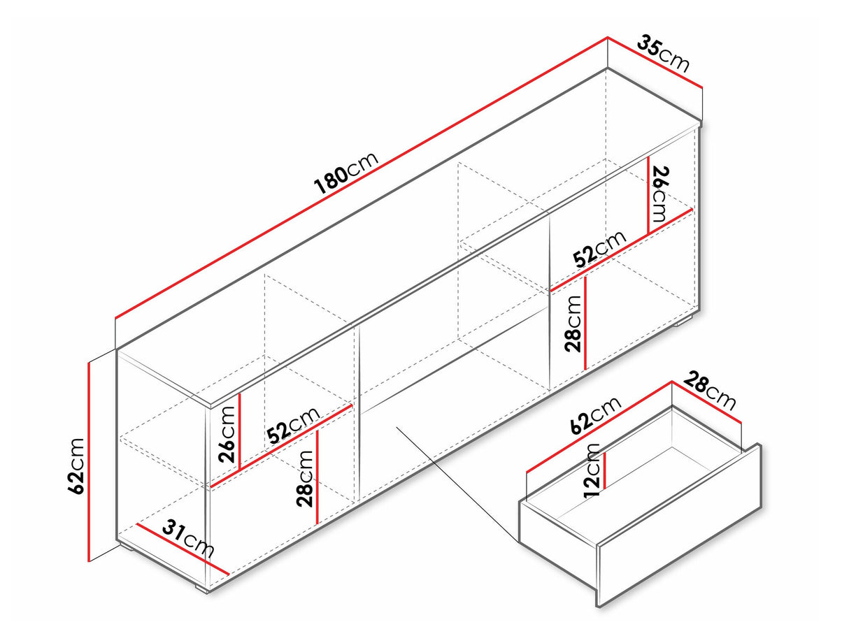 TV-állvány Szafka RTV VERA 181, Szín: Fehér + Fényes fehér, Led világítás: Igen