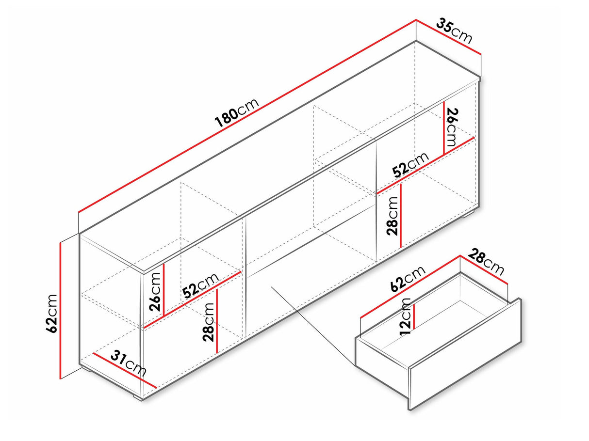 TV-állvány Szafka RTV VERA 181, Szín: Matera szürke + Fényes fehér, Led világítás: Nem