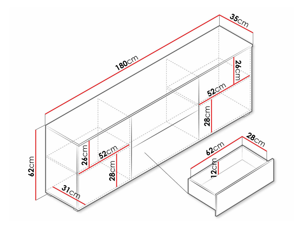 TV-állvány Szafka RTV VERA 181, Szín: Matera szürke + Fényes fehér, Led világítás: Igen