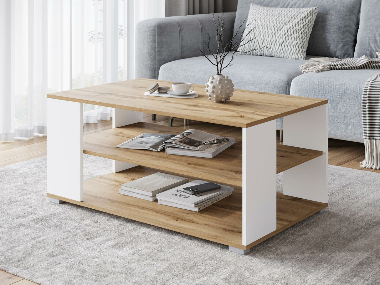 Dohányzóasztal Stolik kawowy NAIROBI I S01, Szín: Wotan tölgy + Fehér