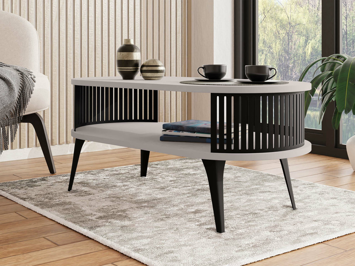 Dohányzóasztal Stolik kawowy owalny ROENNI, Szín: Fekete + Kasmír