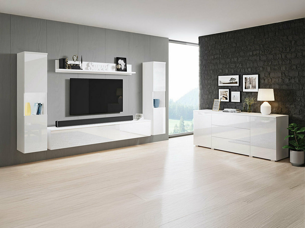 Nappali szett PARIS II (Bamisio II), Szín: Fehér + Fényes fehér, Led világítás: Igen