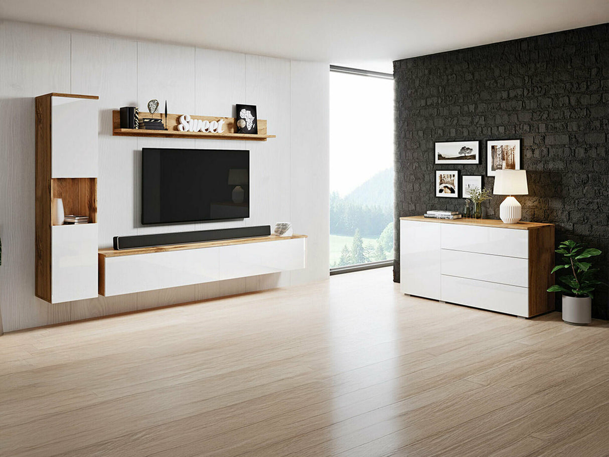 Nappali szett PARIS I (Bamisio I), Szín: Wotan tölgy + Fényes fehér, Led világítás: Nem