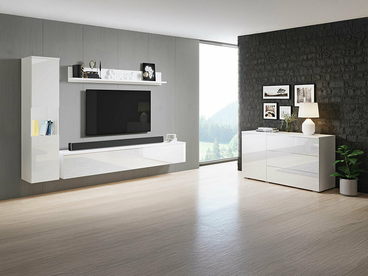 Nappali szett PARIS I (Bamisio I), Szín: Fehér + Fényes fehér, Led világítás: Nem