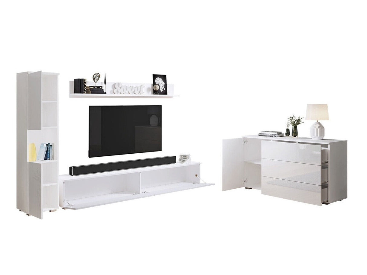 Nappali szett PARIS I (Bamisio I), Szín: Fehér + Fényes fehér, Led világítás: Igen