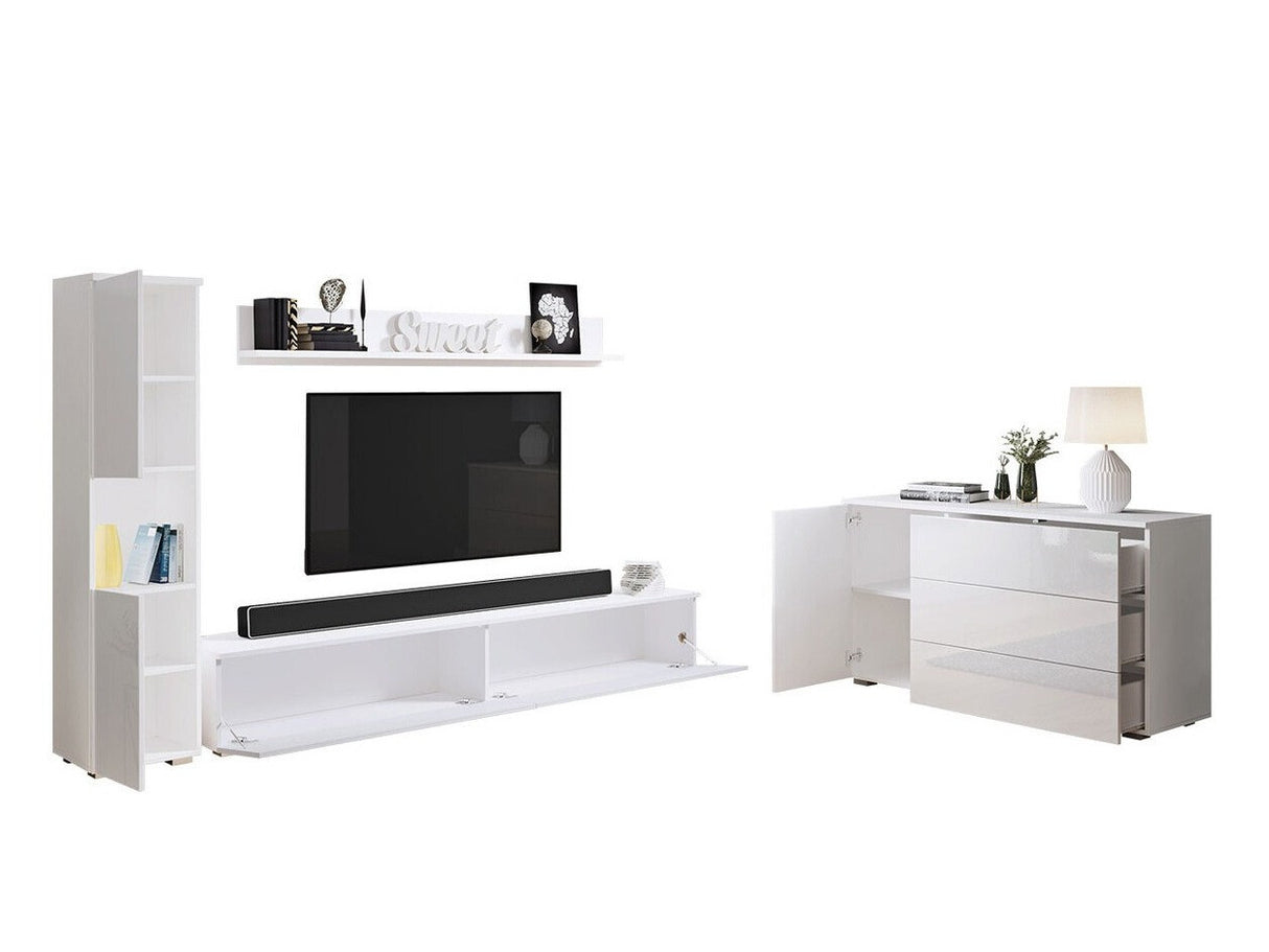 Nappali szett PARIS I (Bamisio I), Szín: Fehér + Fényes fehér, Led világítás: Nem