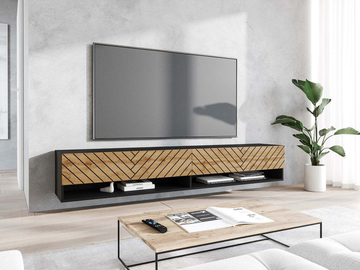 TV-állvány Lowboard A180 (Adenik 180), Led világítás: Nem, Szín: Grafit + Wotan tölgy