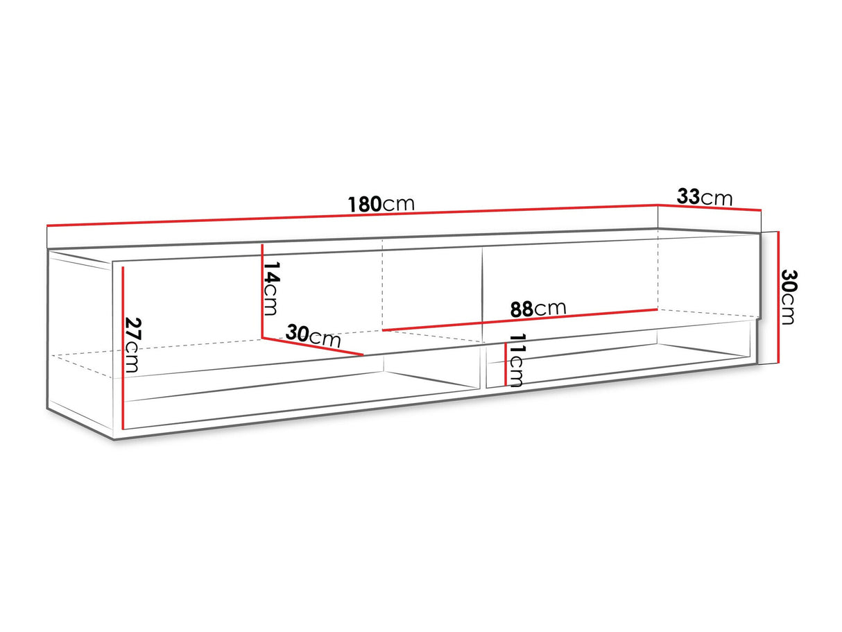 TV-állvány Lowboard A180 (Adenik 180), Led világítás: Nem, Szín: Grafit + Wotan tölgy