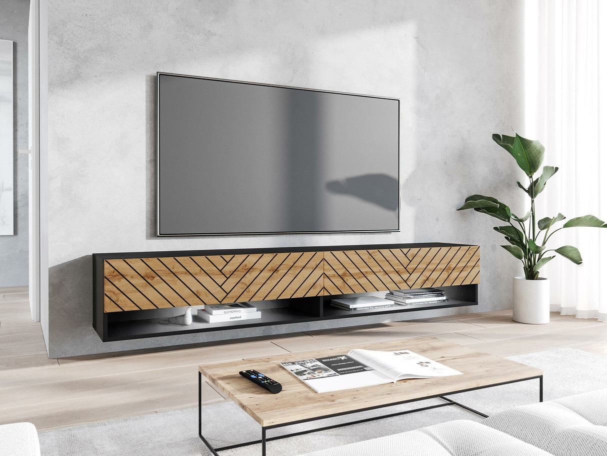 TV-állvány Lowboard A180 (Adenik 180), Led világítás: Igen, Szín: Grafit + Wotan tölgy