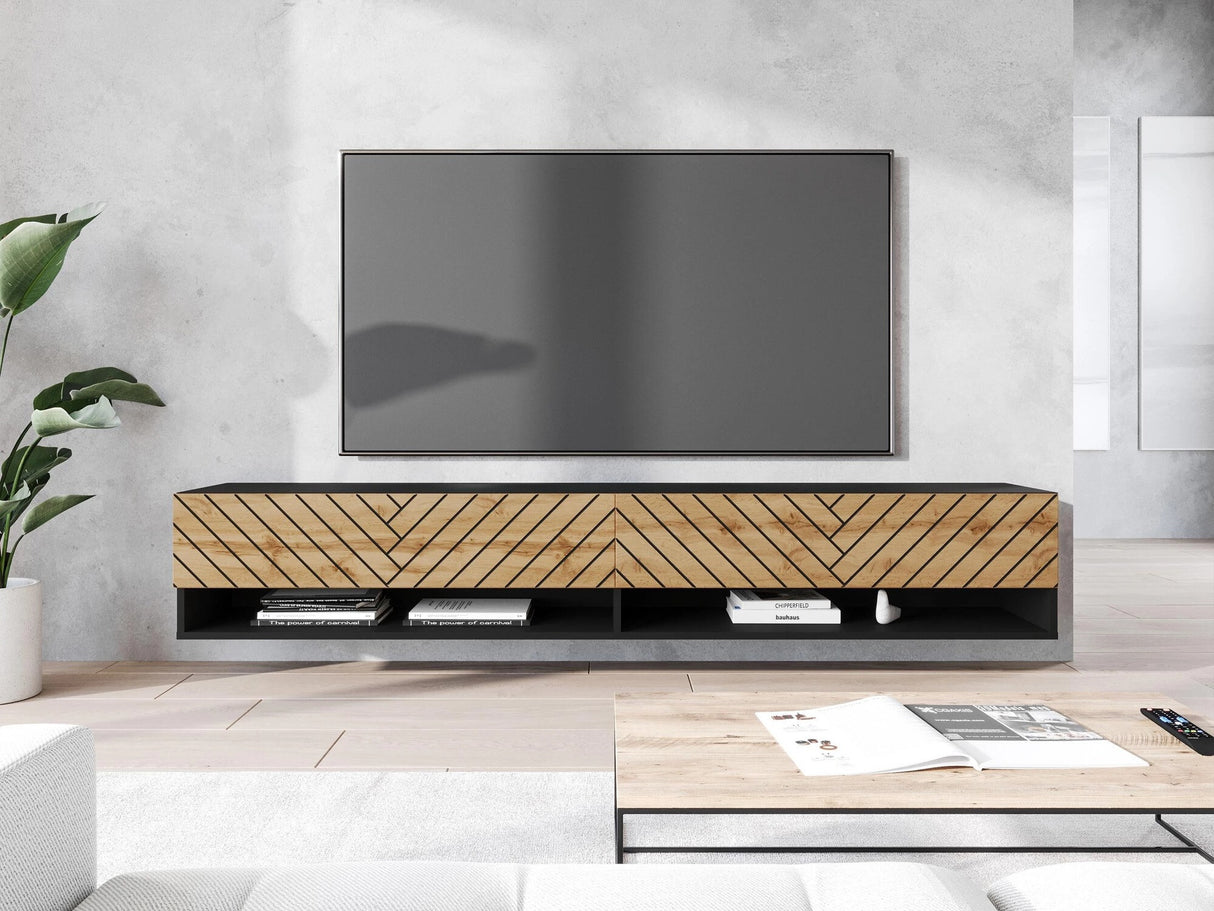TV-állvány Lowboard A180 (Adenik 180), Led világítás: Nem, Szín: Grafit + Wotan tölgy
