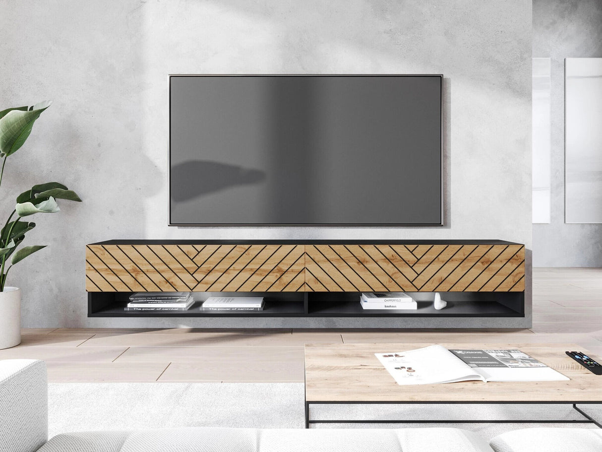 TV-állvány Lowboard A180 (Adenik 180), Led világítás: Igen, Szín: Grafit + Wotan tölgy