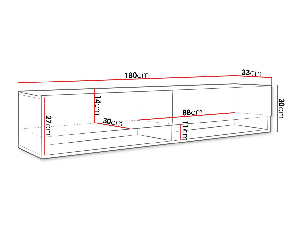 TV-állvány Lowboard A180 (Adenik 180), Led világítás: Igen, Szín: Grafit + Wotan tölgy