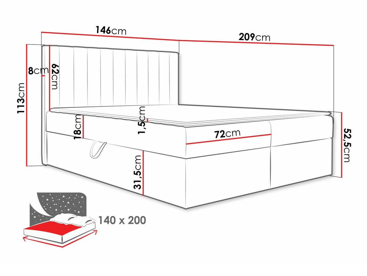 Kontinentális ágy Łóżko kontynentalne EVEREST, Szín: Lima 46, Alvó felület mérete: 140 x 200 cm