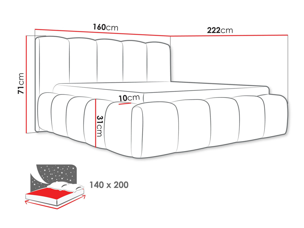 Ágy Łóżko tapicerowane KEVSON, Szín: Paros 02, Alvó felület mérete: 140 x 200 cm