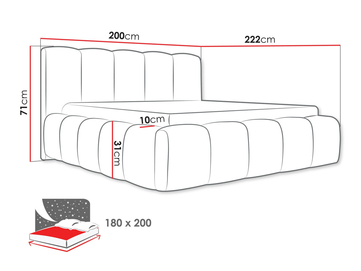 Ágy Łóżko tapicerowane KEVSON, Szín: Paros 02, Alvó felület mérete: 180 x 200 cm