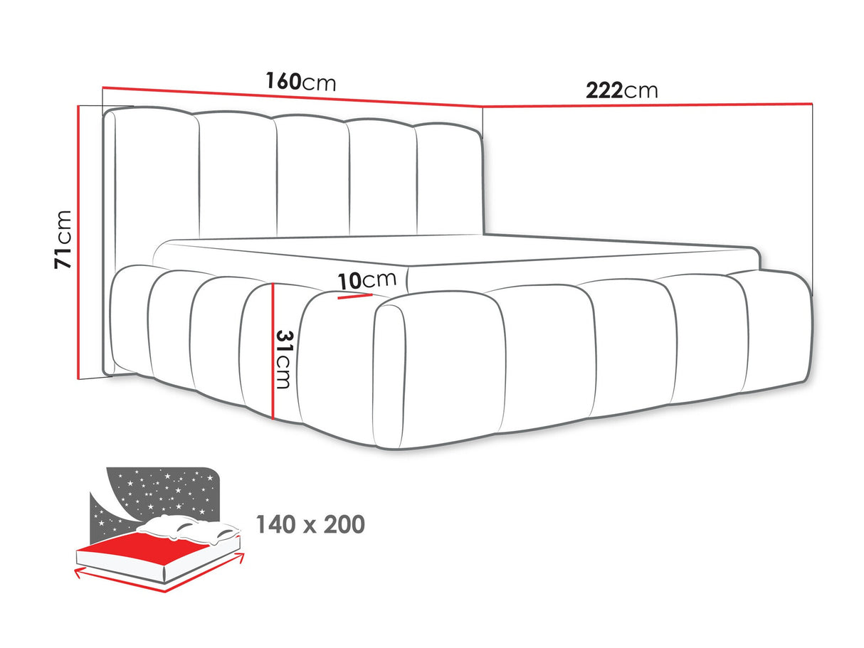 Ágy Łóżko tapicerowane KEVSON, Szín: Paros 05, Alvó felület mérete: 140 x 200 cm