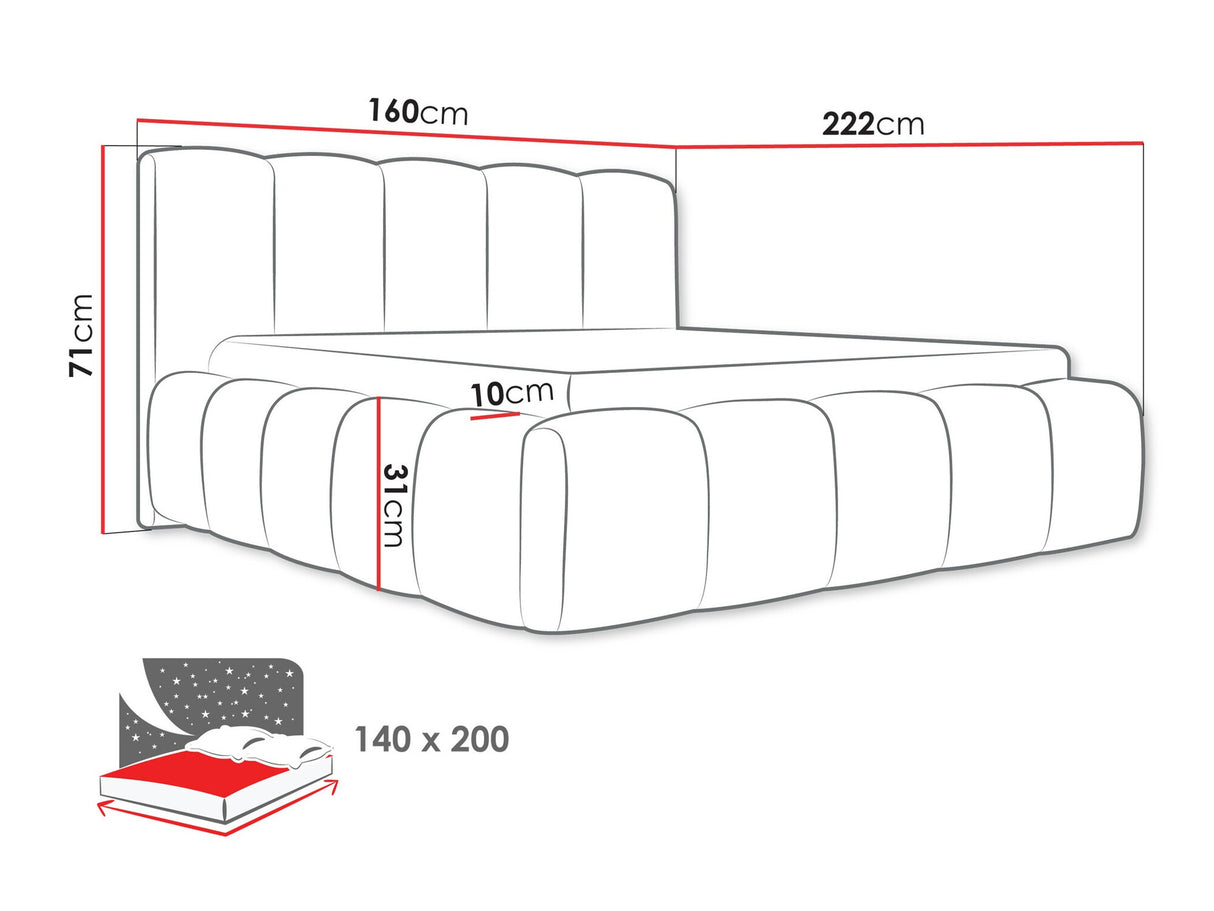Ágy Łóżko tapicerowane KEVSON, Szín: Kronos 22, Alvó felület mérete: 140 x 200 cm