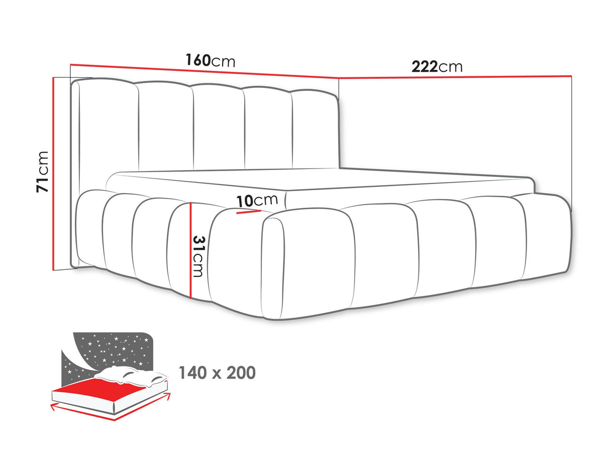 Ágy Łóżko tapicerowane KEVSON, Szín: Kronos 07, Alvó felület mérete: 140 x 200 cm