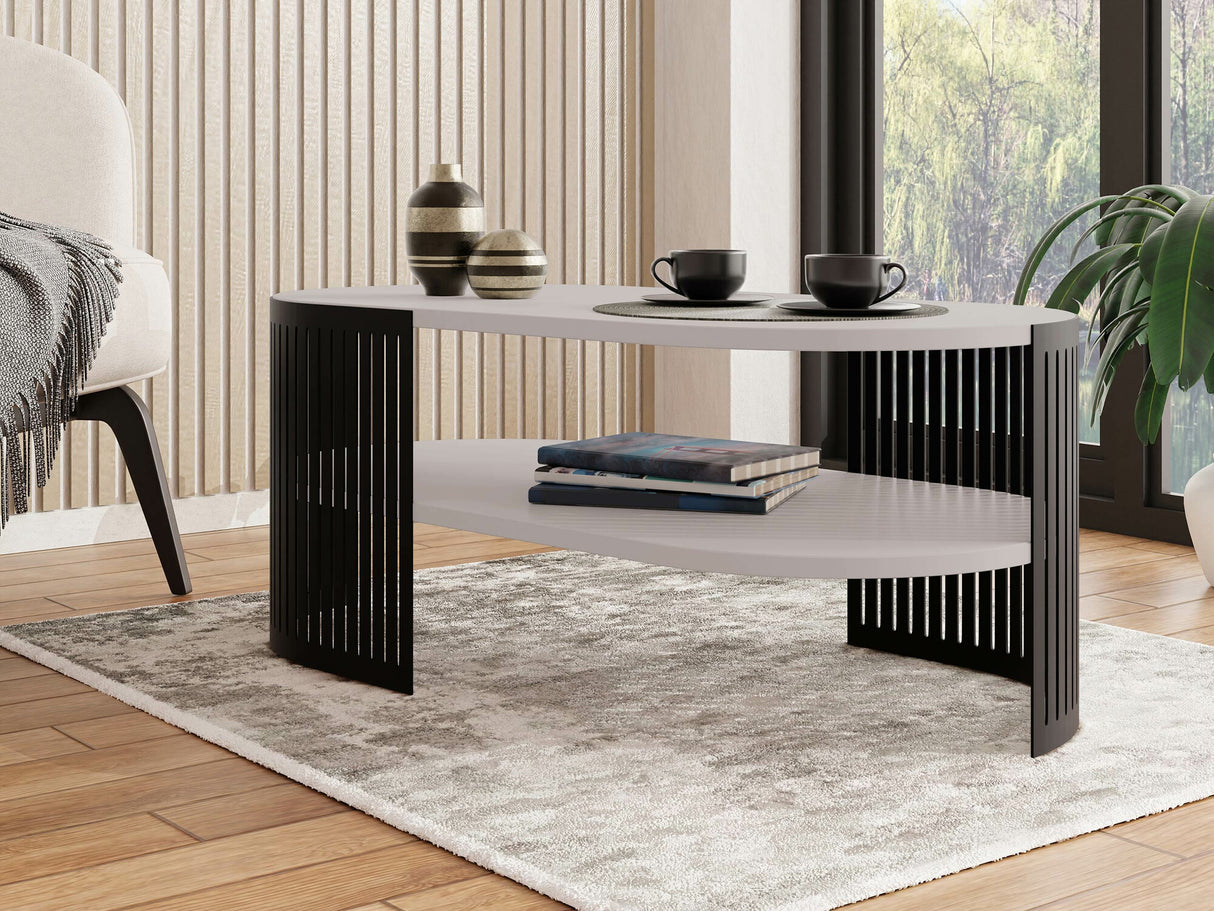 Dohányzóasztal Stolik kawowy owalny FIKOLI II, Szín: Fekete + Kasmír