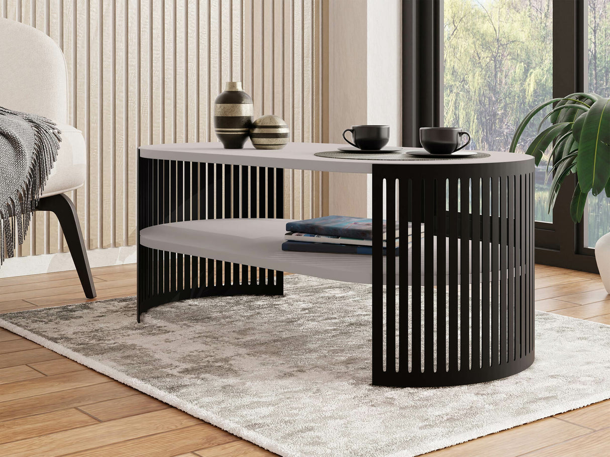 Dohányzóasztal Stolik kawowy owalny FIKOLI I, Szín: Fekete + Kasmír