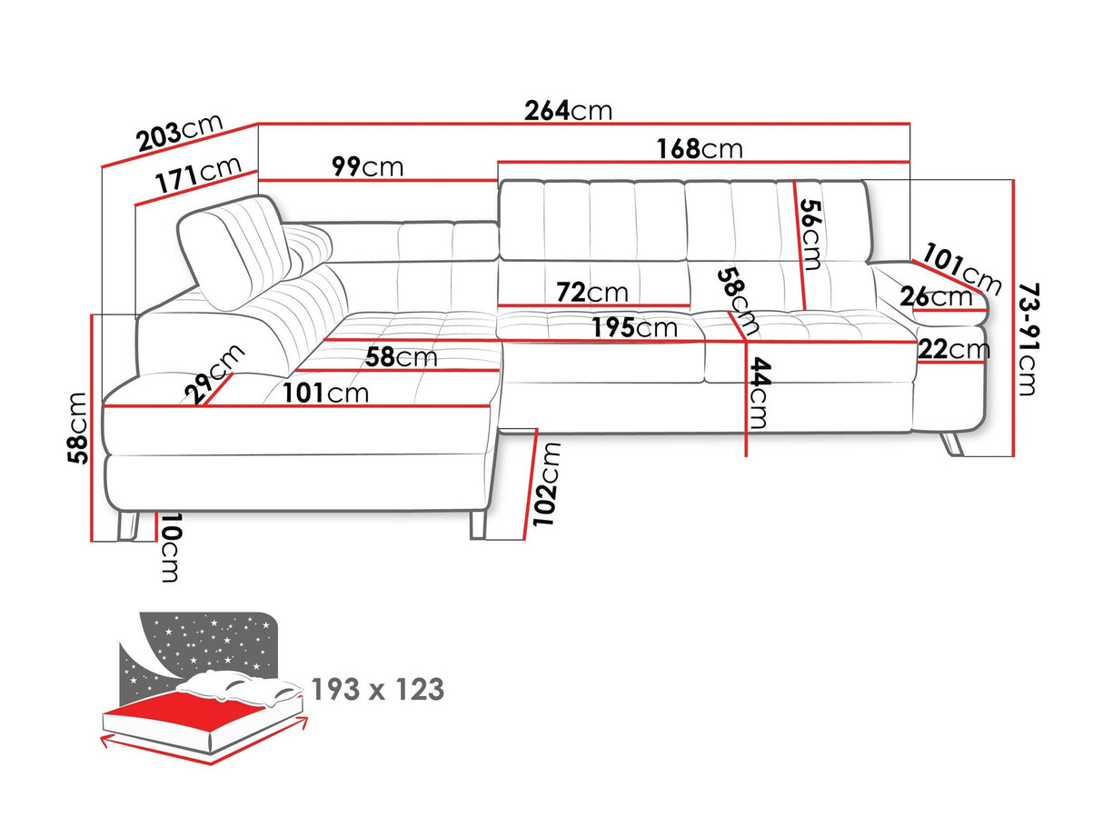 Sarokkanapé Nemrd (Elsie), Szín: Sorriso 22, Változatok: Jobbos