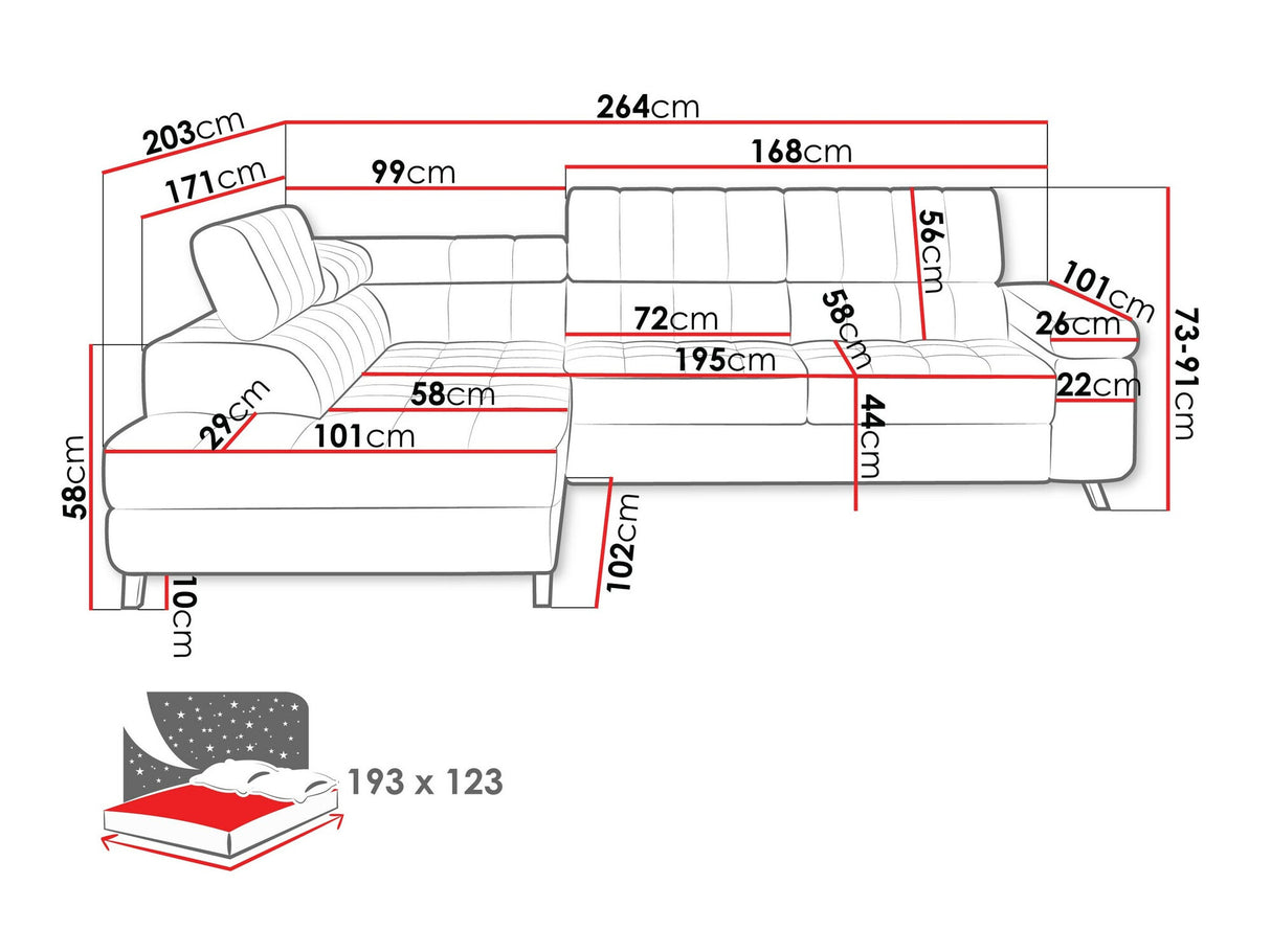 Sarokkanapé Nemrd (Elsie), Szín: Flow 06, Változatok: Jobbos