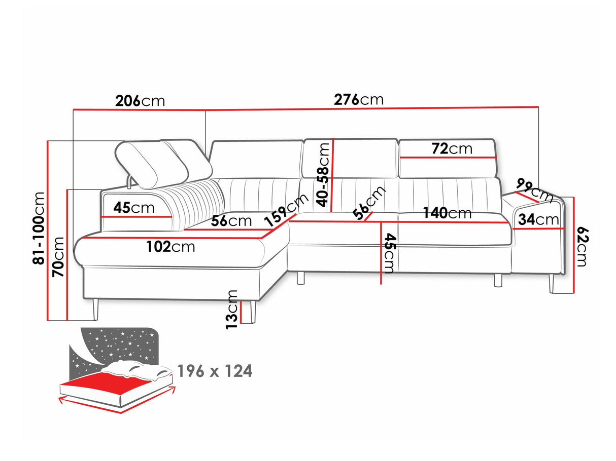 Sarokkanapé Narożnik KADURIN F, Szín: Clara 215.03, Változatok: Jobbos