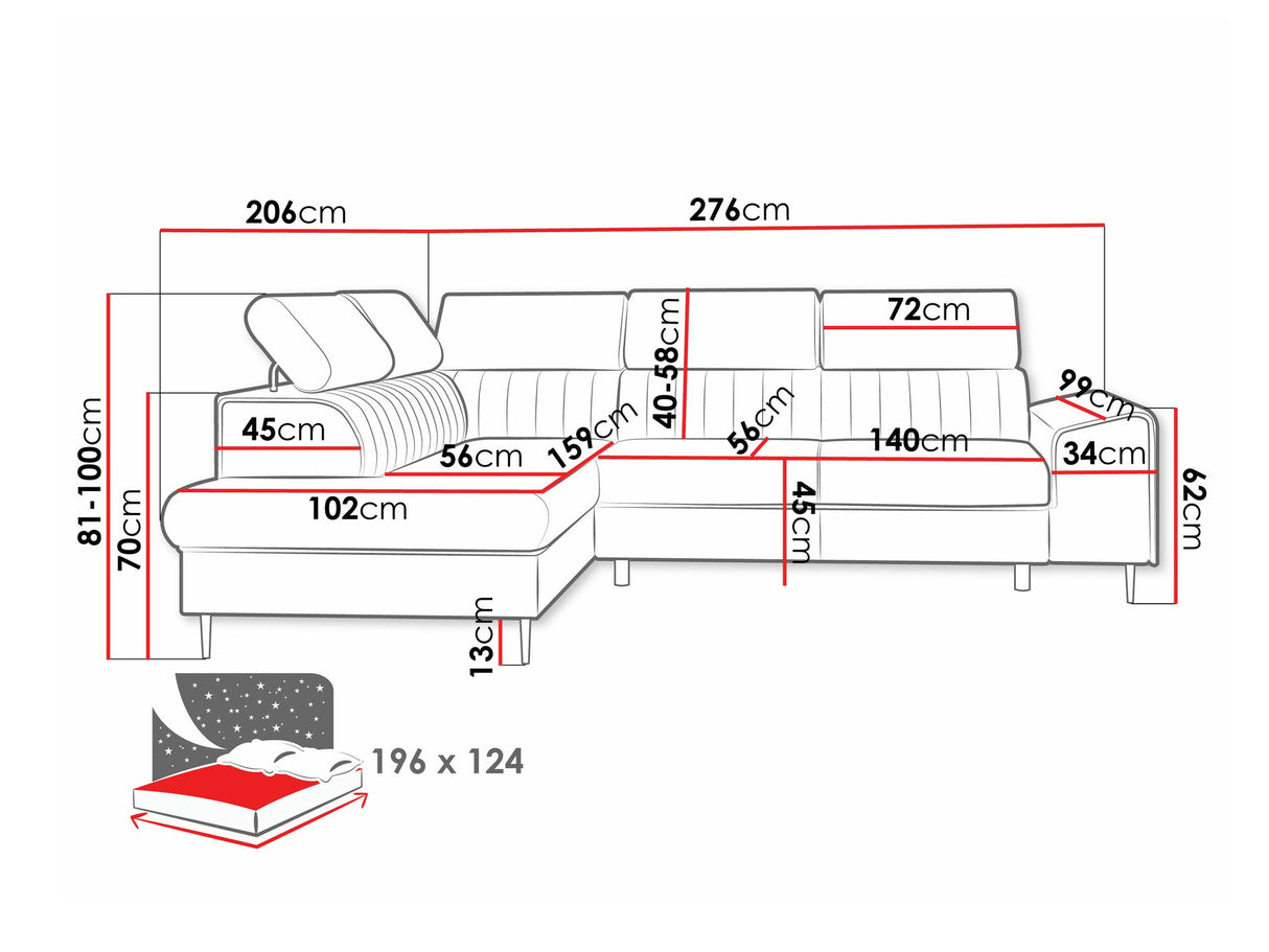 Sarokkanapé Narożnik KADURIN F, Szín: Coral 65, Változatok: Jobbos