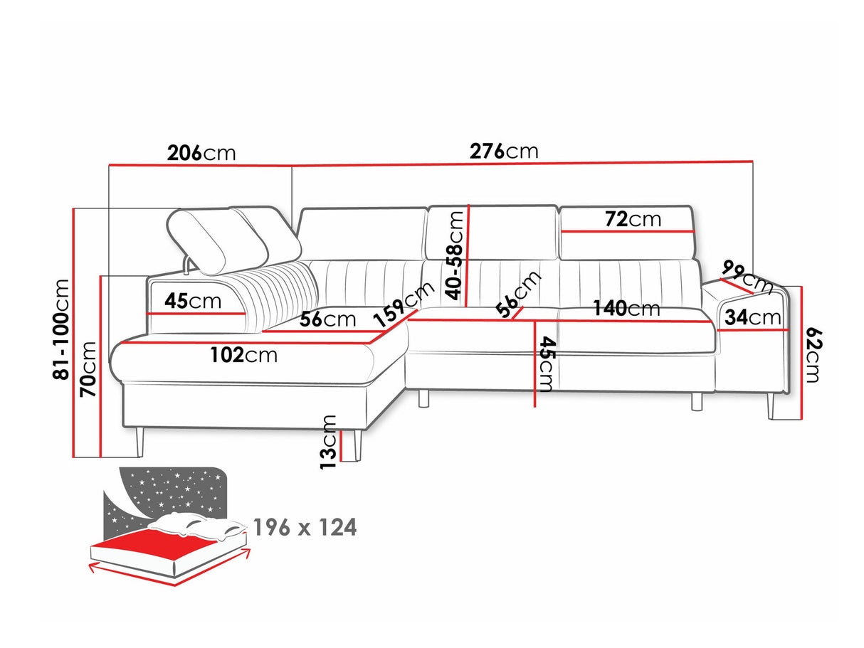 Sarokkanapé Narożnik KADURIN F, Szín: Coral 45, Változatok: Balos