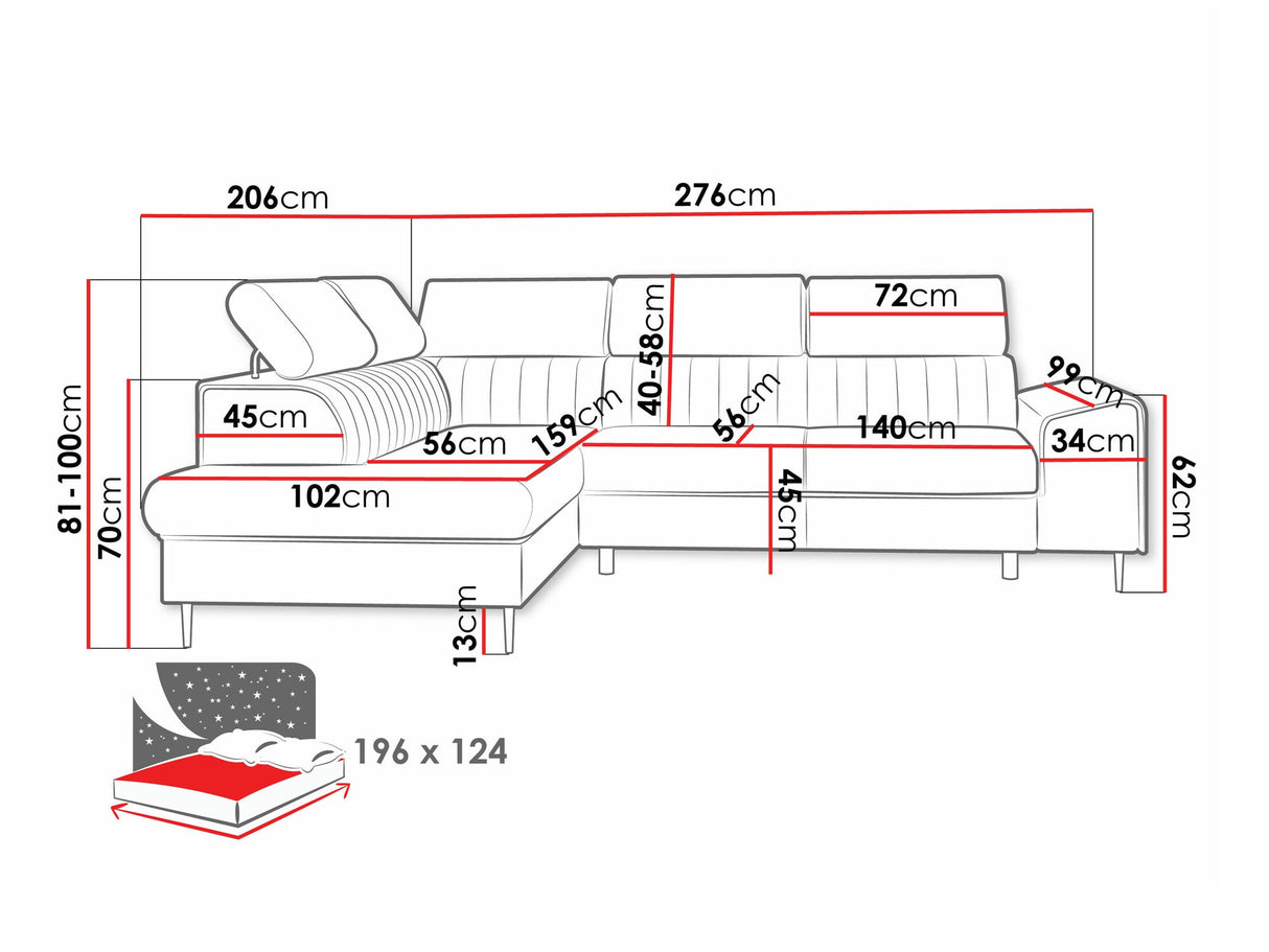 Sarokkanapé Narożnik KADURIN F, Szín: Flow 09, Változatok: Jobbos