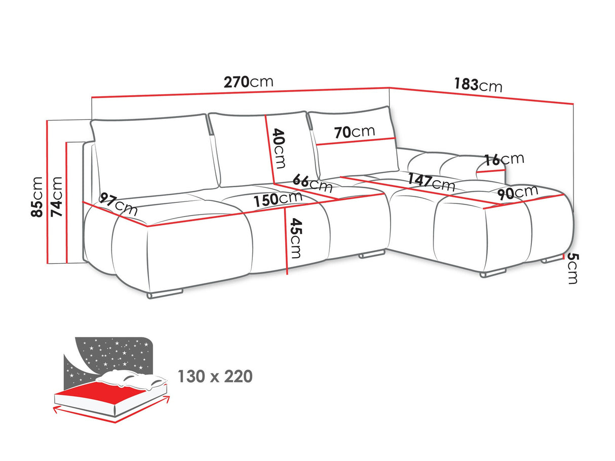Sarokkanapé Narożnik BESTII, Szín: Velo 636, Változatok: Jobbos