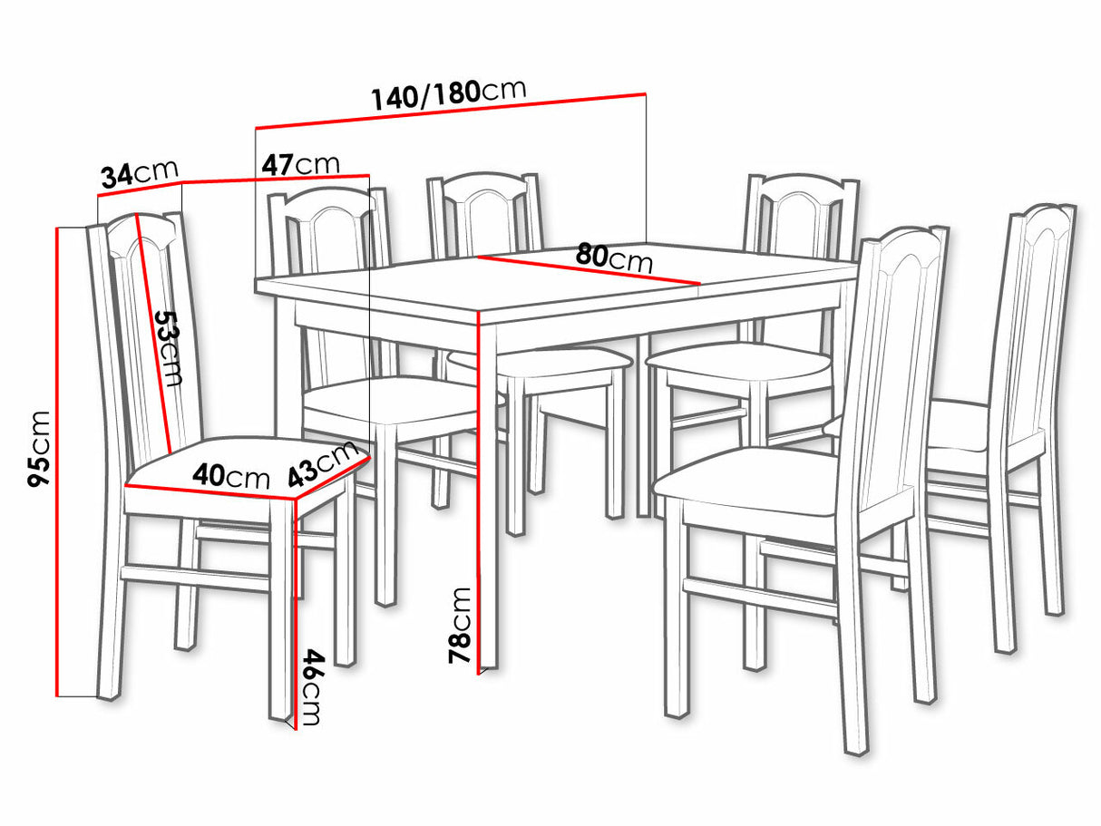 Étkezőgarnitúra 08 (MODENA 1P + BOS 7), Fa színe: Égerfa, Kárpit: Kronos 22