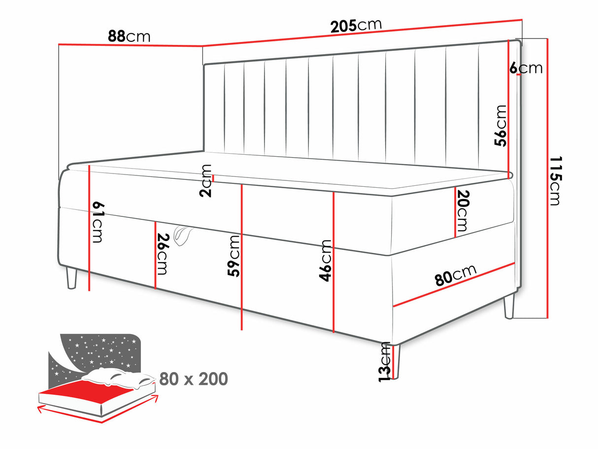 Kontinentális ágy JUNIOR MAJA 2 (Junior Kamire 2 ), Szín: Öko bőr Soft 017 + Fresh 12, Alvó felület mérete: 80 x 200 cm