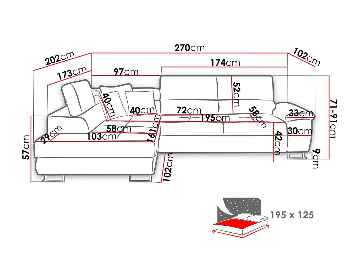 Sarokkanapé Kiságyere (Alvin), Szín: Kronos 19, Változatok: Jobbos
