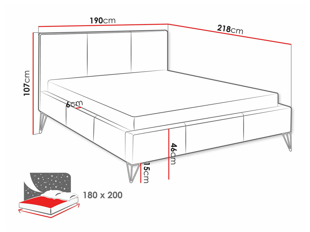 Ágy Loren, Szín: Ruben 2104, Alvó felület mérete: 180 x 200 cm