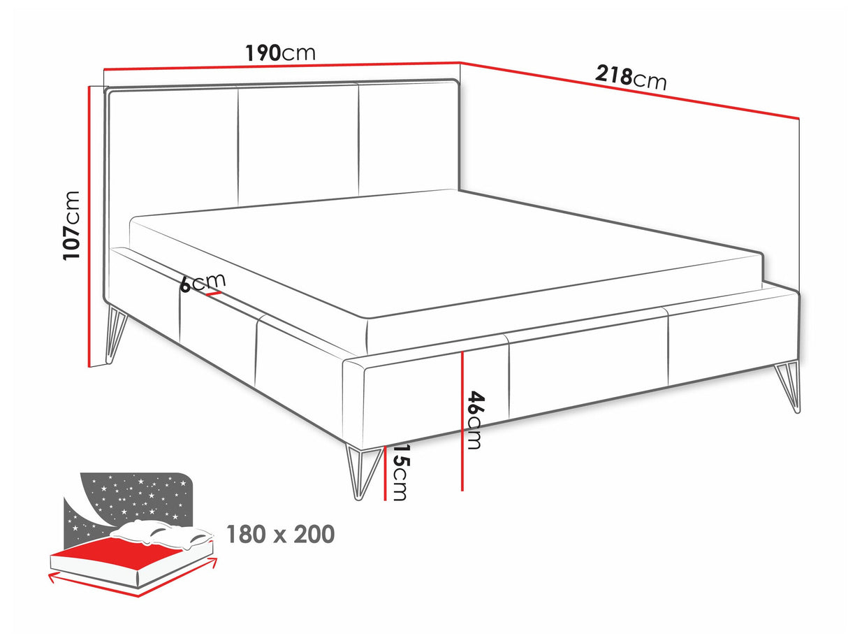 Ágy Loren, Szín: Ruben 2106, Alvó felület mérete: 180 x 200 cm