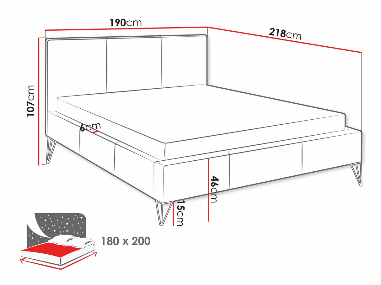 Ágy Loren, Szín: Ruben 2108, Alvó felület mérete: 180 x 200 cm