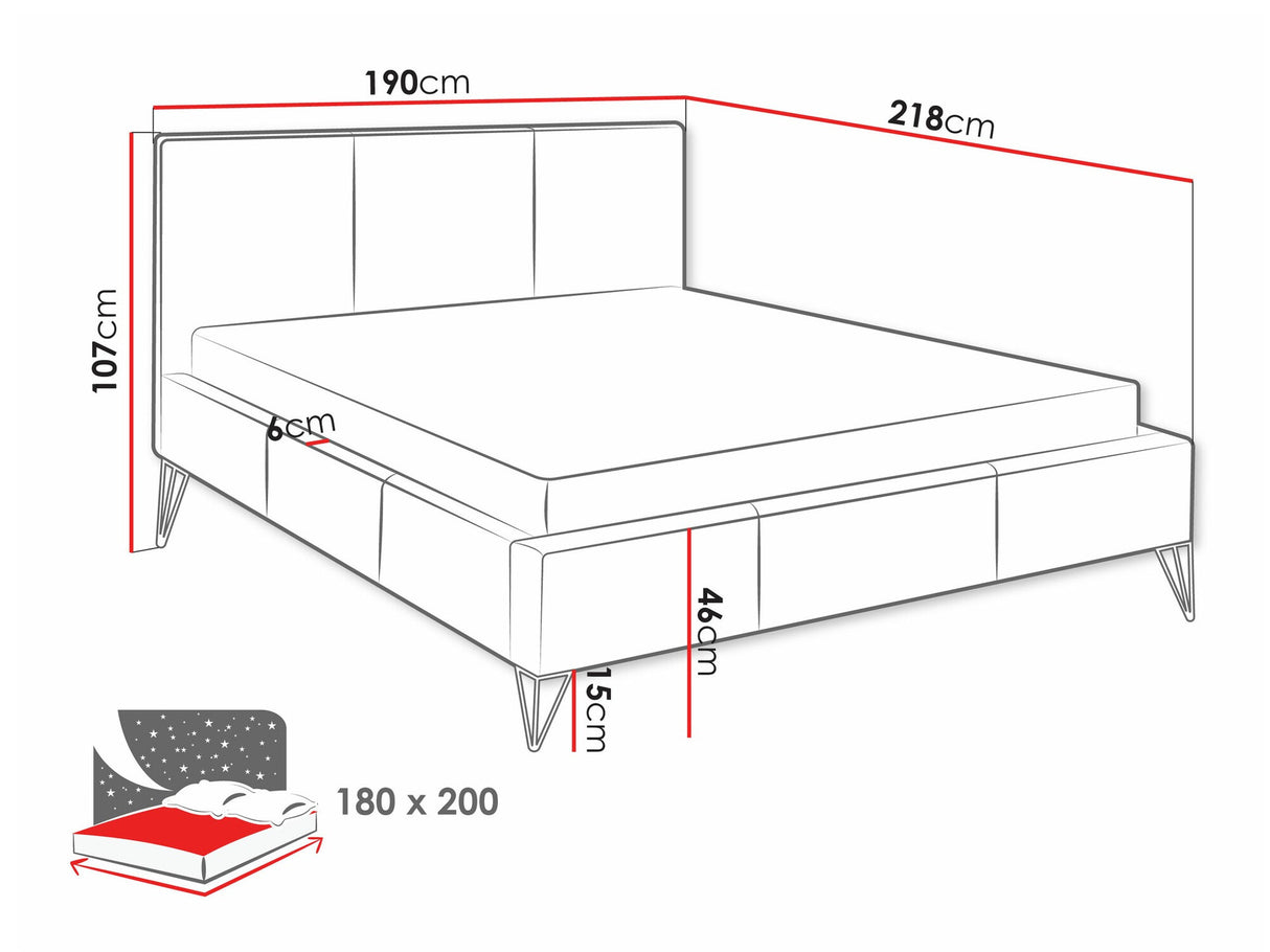Ágy Loren, Szín: Ruben 2111, Alvó felület mérete: 180 x 200 cm