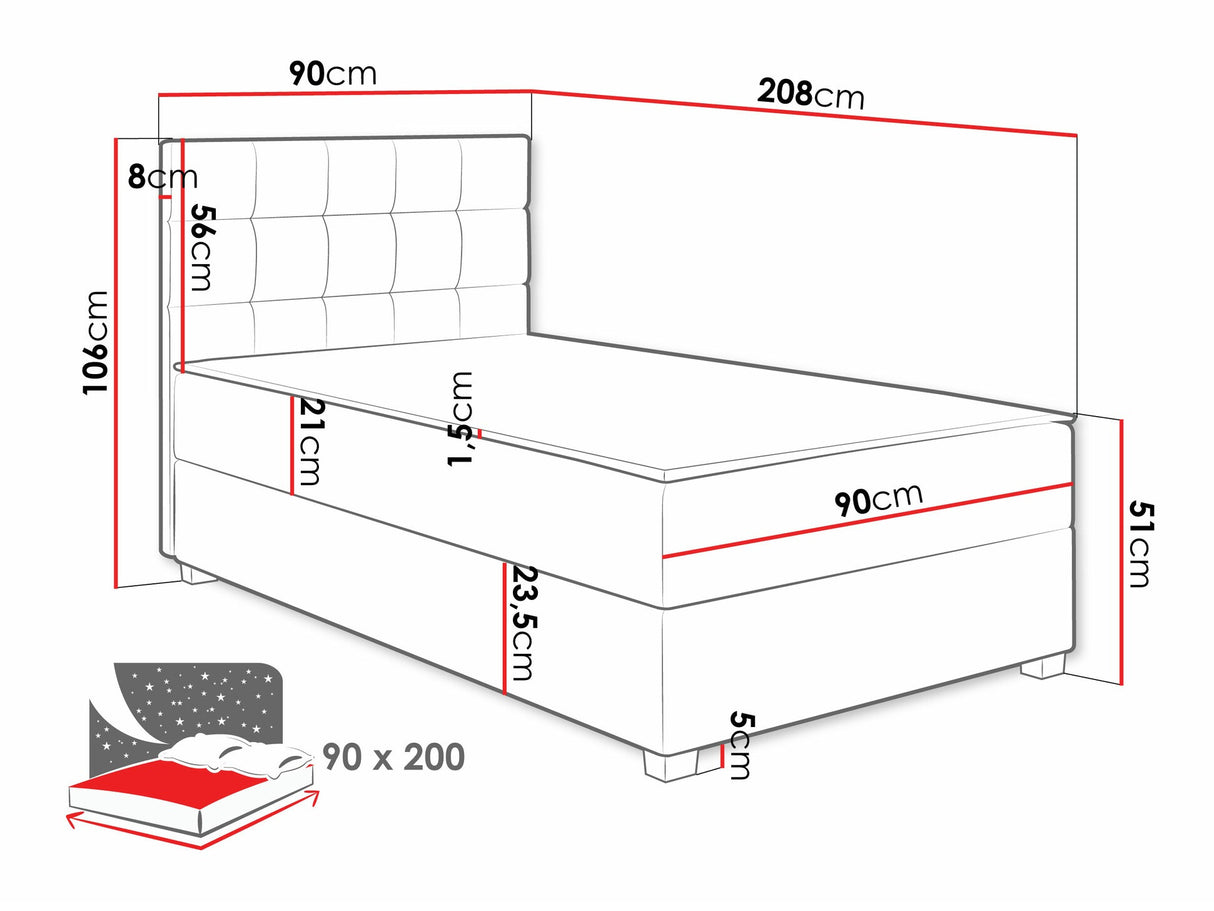 Kontinentális ágy Lind, Szín: Manila 02, Alvó felület mérete: 90 x 200 cm