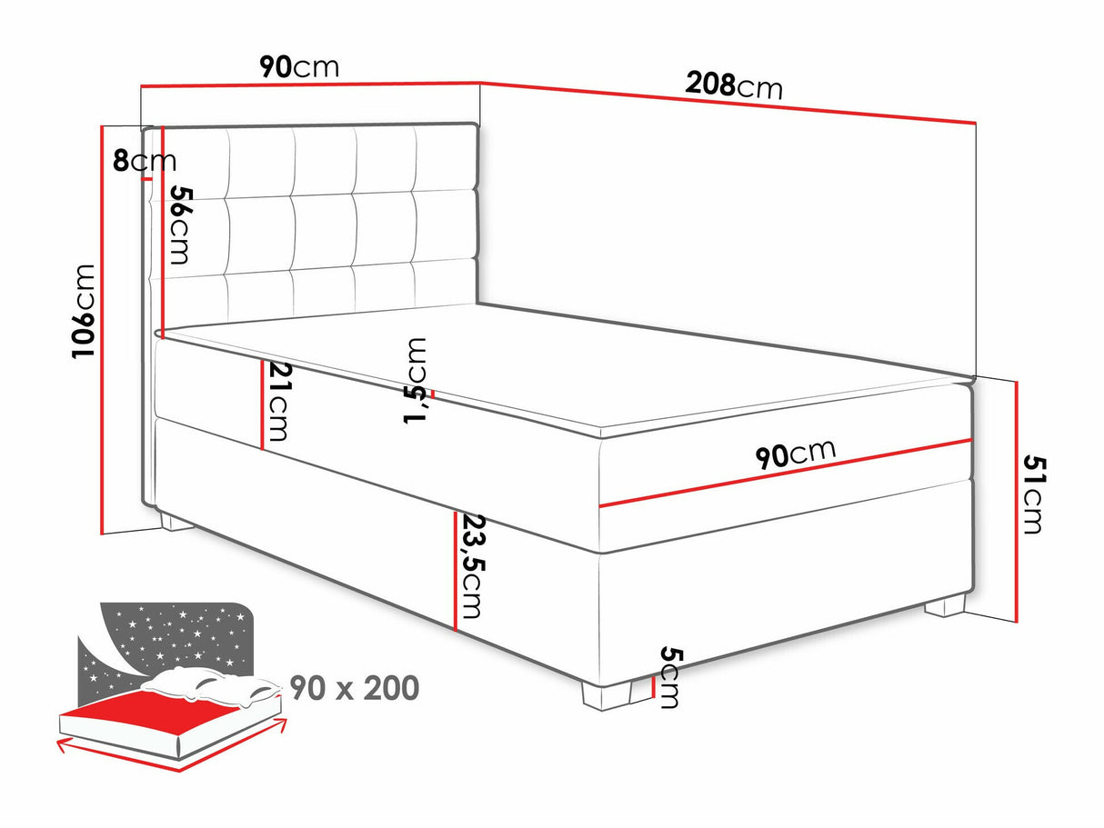 Kontinentális ágy Lind, Szín: Manila 09, Alvó felület mérete: 90 x 200 cm