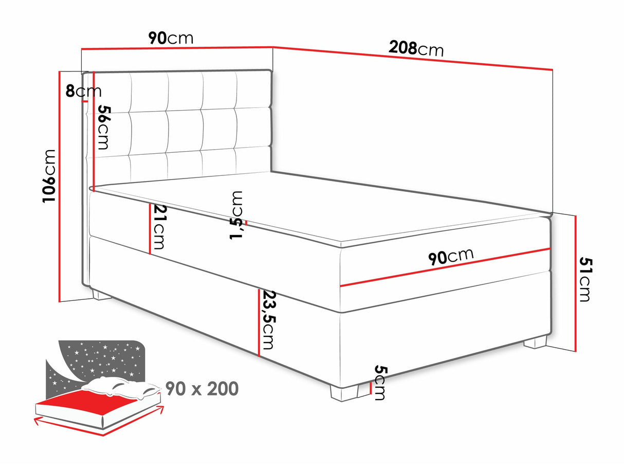 Kontinentális ágy Lind, Szín: Manila 14, Alvó felület mérete: 90 x 200 cm