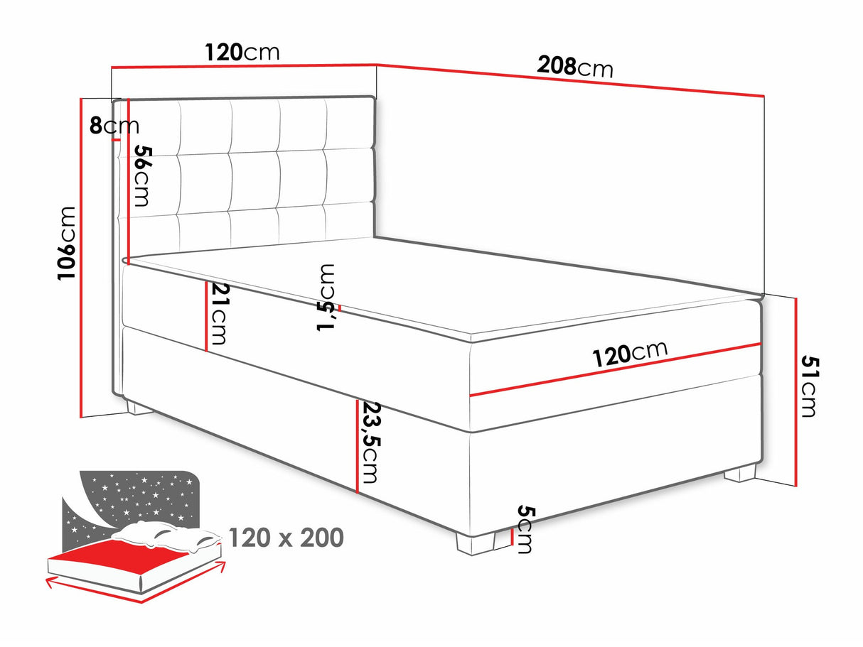 Kontinentális ágy Lind, Szín: Manila 14, Alvó felület mérete: 120 x 200 cm