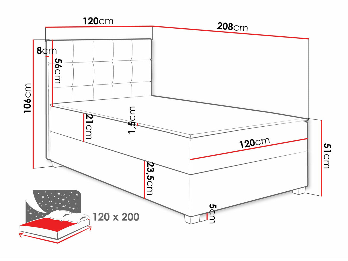 Kontinentális ágy Lind, Szín: Manila 16, Alvó felület mérete: 120 x 200 cm