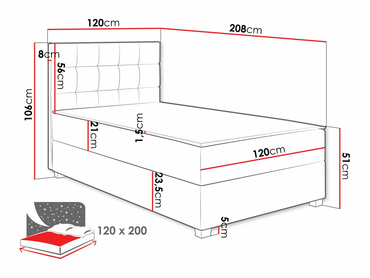 Kontinentális ágy Lind, Szín: Manila 26, Alvó felület mérete: 120 x 200 cm