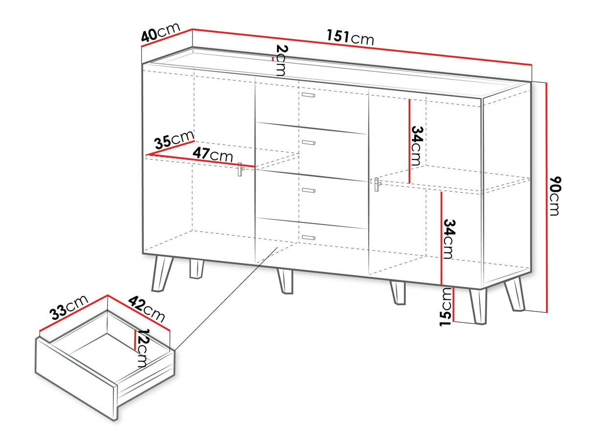 Komód Komoda VURKIZO 150 2D4SZ Dąb Cremona 5903211412301