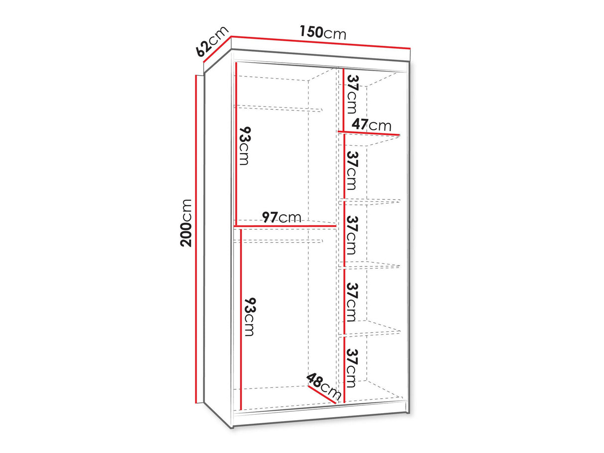 Gardróbszekrény WIKA 150, Szín: Fekete, Fiókok: Nem