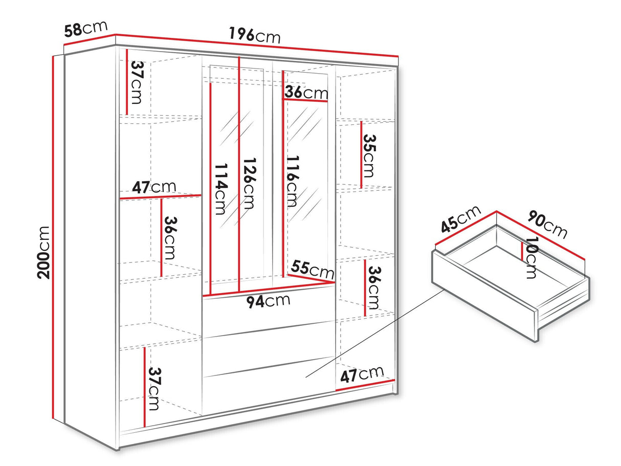 Gardróbszekrény Szafa RETRO D4 LUX Kaszmir/Lustro (Kasmír)