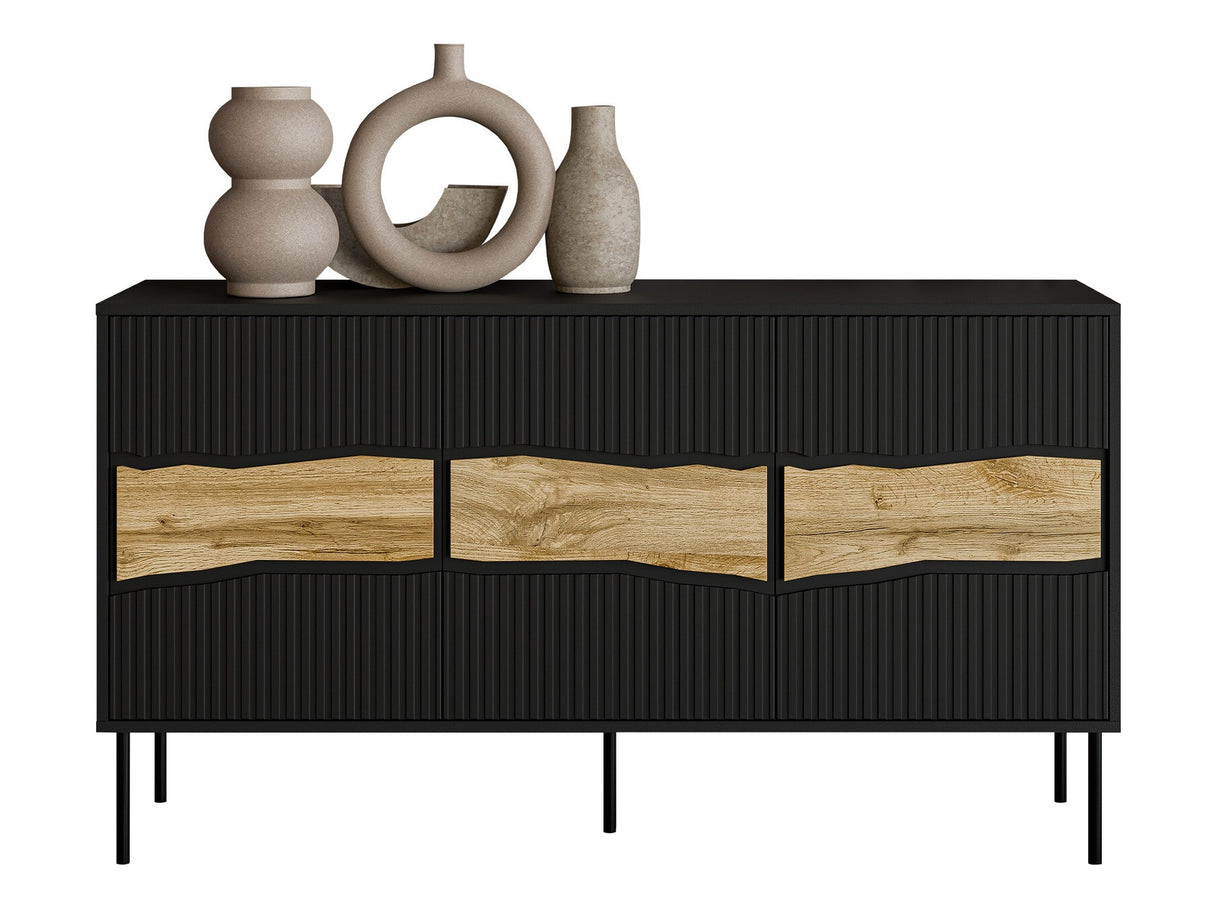 Szekrény Komoda INSERTO 150 3D Czarny/Dąb wotan (Fekete + Wotan tölgy)