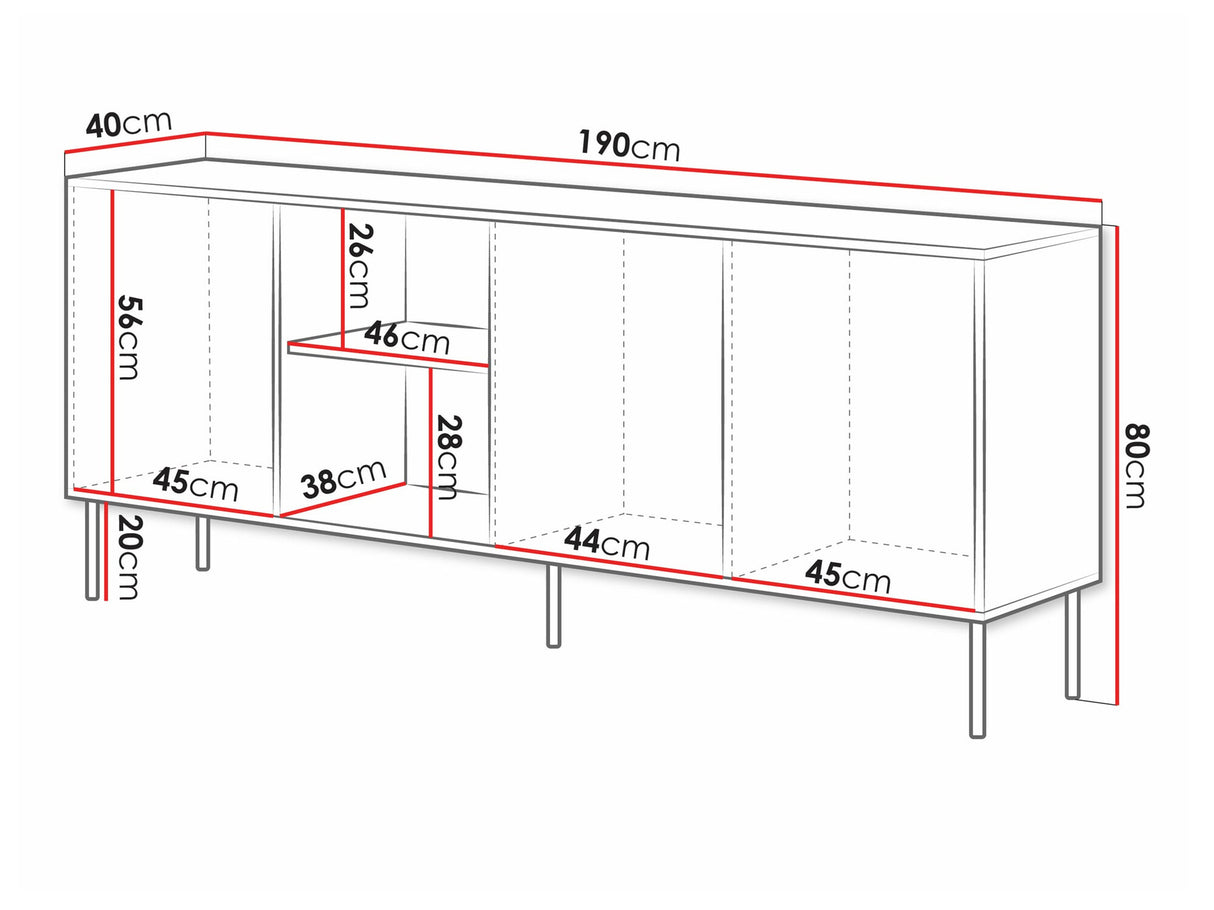 Szekrény Komoda INSERTO 190 3D1W (Fekete + Wotan tölgy)